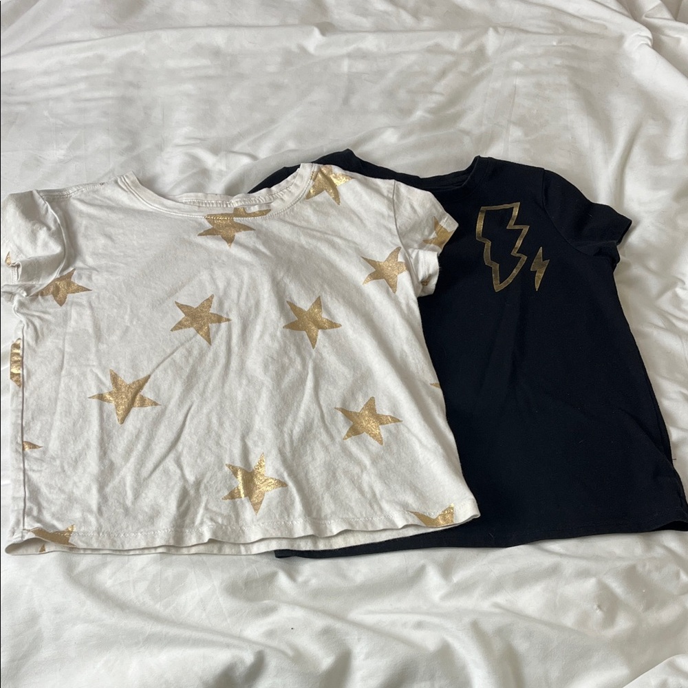 Kids Girls Gold Star and Lightning Bolt T-Shirt Bundle